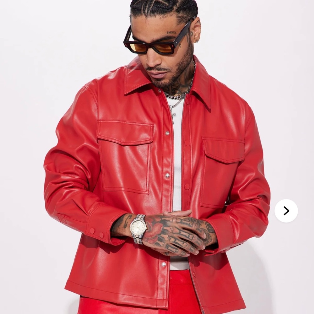 Night Out Faux Leather Shacket - Red